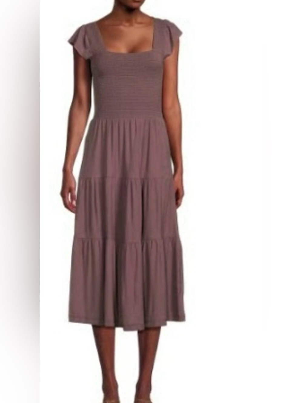 Nation LTD Smocked Midi Dress Mauve Purple Boho Quiet Luxury Pima Cotton XS